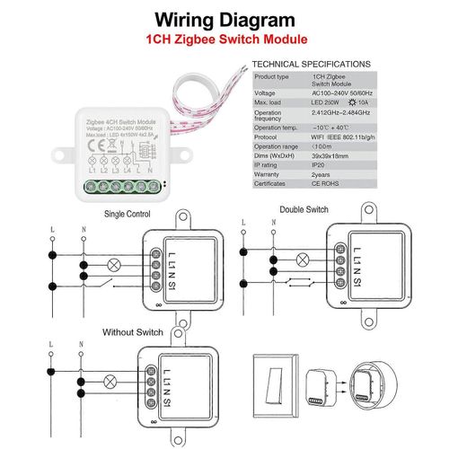 Le Module De Relais De Commutateur Intelligent 1ch Zigbee Mini Prend En Charge LInterrupteur De Contrle  2 Voies Pour La Domotique Intelligente, Fonctionne Avec Alexa Home
