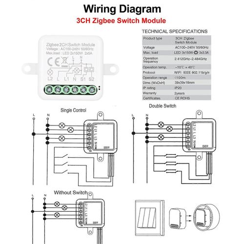 Le Module De Relais De Mini Interrupteur Intelligent 3ch Zigbee Prend En Charge LInterrupteur De Contrle  2 Voies Pour La Domotique Intelligente, Fonctionne Avec Alexa Home