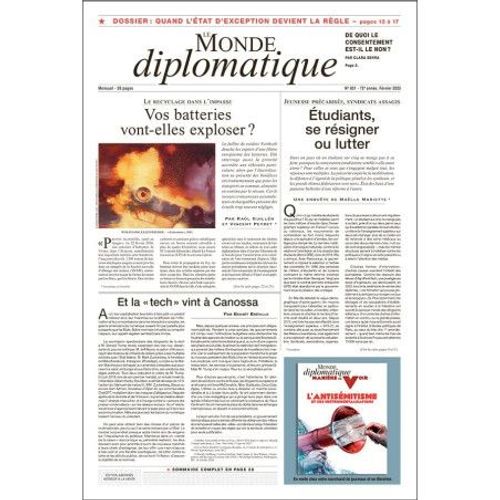 Le Monde Diplomatique N 851 - Fvrier 2025 - Le Recyclage Dans L'Impasse : Vos Batteries Vont-Elles Exploser ? / Etudiants, Se Rsigner Ou Lutter / De Quoi Le Consentement Est-Il Le Non ?