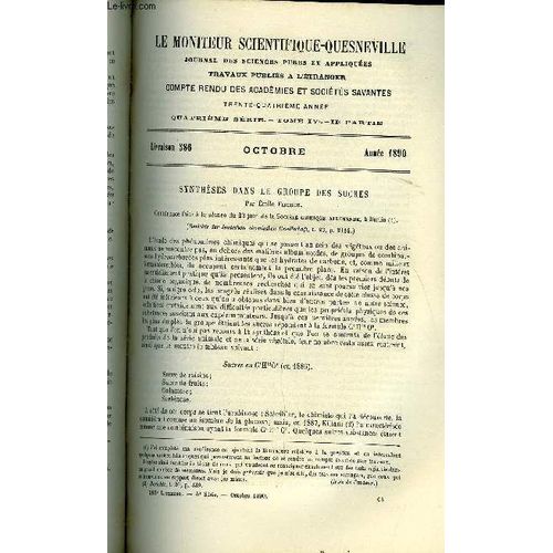 Le Moniteur Scientifique Du Docteur Quesneville N 586 - Synthses Dans Le Groupe Des Sucres Par Emile Fischer. Action Des Acides Minraux Dans La Saccharification Par Le Malt Et La Fermentation Des(...)   de Collectif 