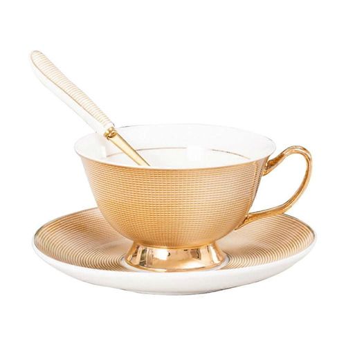 Le Service  Caf Est Fabriqu En Porcelaine De Haute Qualit, 3 Pices, Tasse  Caf De 200 Ml Avec Sous-Verre Et Cuillre, Service  Caf, Or.