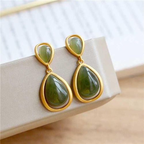 Le Temps Passe Vite. Collier Ajour En Forme De Goutte Avec Pendentif, Boucles D'oreilles, En Argent Sterling S925, En Jade Gris,  La Mode