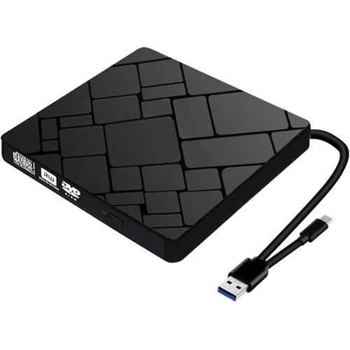 Lecteur Cd/Dvd Externe 2 En 1 Pour Ordinateur Portable,Usb 3.0 Et Type-C,Graveur Cd/Dvd Rw Portable Fin,Plug & Play,Double Puce,Haute Vitesse,Faible Bruit,Compatible Avec Windows,Mac,