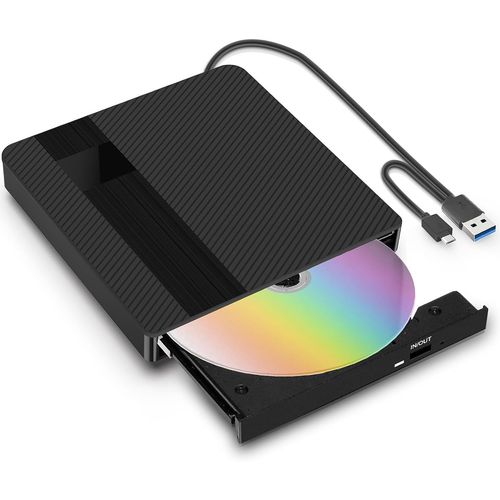 Lecteur CD DVD Externe avec USB 3.0 Type-C Graveur DVD Externe CD DVD +/-RW Lecteur Portable pour Ordinateur Portable Bureau PC et Mac OS pour MacBook pour Windows 11/10/8/7/XP Linux OS