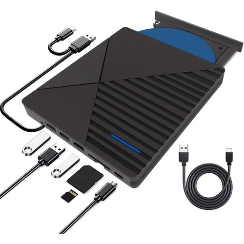 Lecteur CD DVD Externe pour PC,CD/DVD +/-RW Graveur Enregistreur USB 3.0 et Type-C,Portable Mince Graveur DVD Externe Player pour Windows PC Laptop Desktops 10/8/7/XP/Vista/Linux/Mac OS