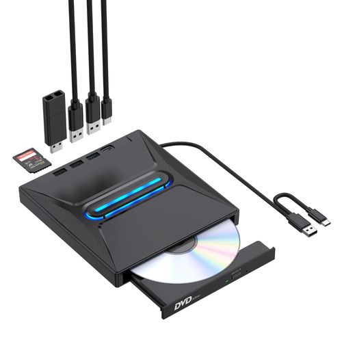 Lecteur CD/DVD externe Pro - Portable Vop C, lecteur CD/DVD +/-RW avec lecteur de carte SD, CD Dean Burner et lecteur DVD Hub-Co, 2024-Noir