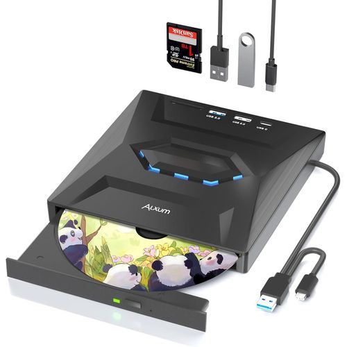 Lecteur Cd Externe Pour Pc,Usb 3.0 Type C Lecteur Cd Dvd Externe Avec Lecteur De Carte Sd/Tf Et Ports Usb,Graveur Cd Dvd Rw Portable Pour Pc,De Bureau,Macbook,Windows,Linux,Mac Os,Vista