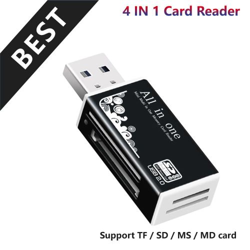 Lecteur de carte 4 en 1 avec interface USB flash,adaptateur Micro SD,accessoires pour ordinateur portable,SD/MS/M2/Micro SD - Type Black