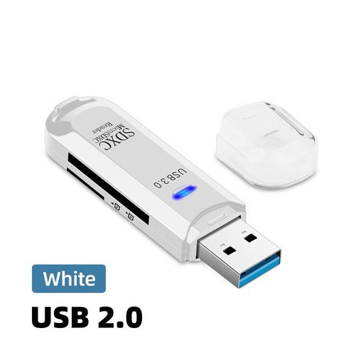 Lecteur de carte mmoire pour PC,2 en 1,USB 3.0,2.0,SD,TF,adaptateur multi-cartes,lecteur flash,accessoires pour ordinateur portable - Type USB2.0 White 2