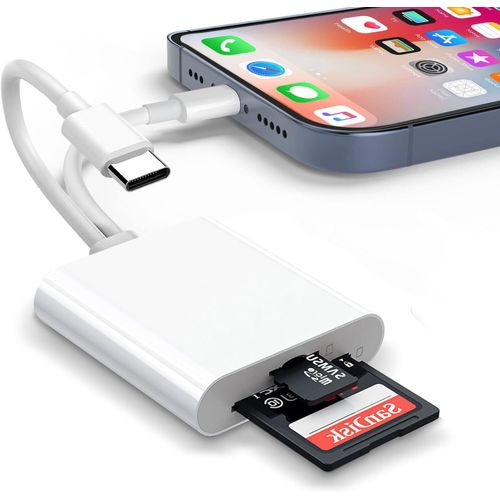 Lecteur de carte SD pour iPhone,iPad,Lightning+USB C lecteur de carte mmoire adaptateur USB C lecteur de carte SD avec double fente MicroSD/SD USB OTG adaptateur appareil photo visionneuse