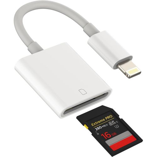 Lecteur de carte SD pour iPhone Lightning Camera Memory Photo Photographie Viewer Adaptateur compatible avec Apple MFI Certifi 11 12 13 14 Pro Max X XS XR 8 7 6 Plus SE pour iPad Air Mini