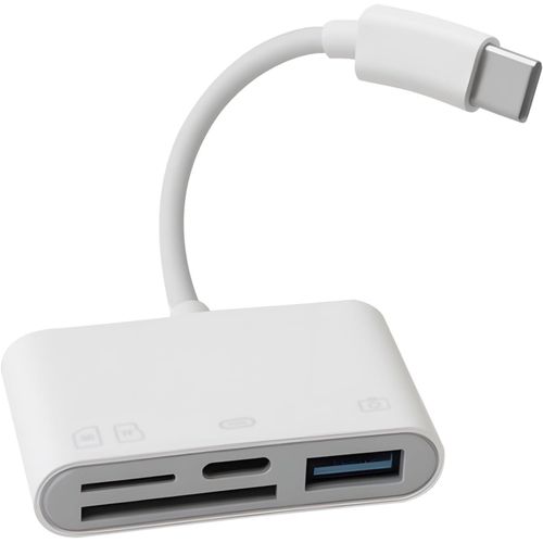 Lecteur de carte SD USB C 4 en 1 avec port de charge USB 3.0 pour appareil photo compatible avec iPhone, iPad, MacBook, Galaxy S8-S24 - Blanc