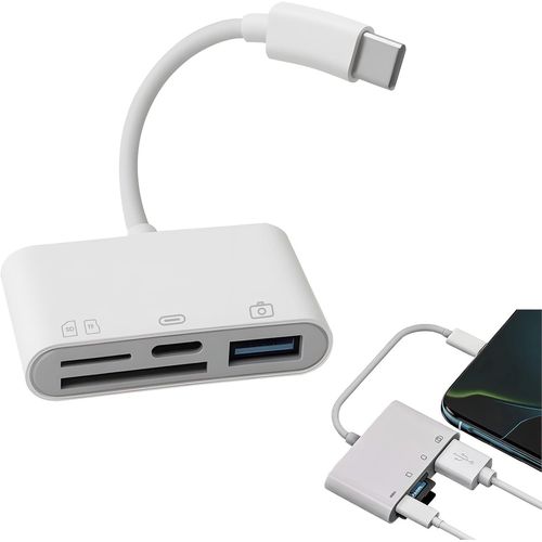 Lecteur de carte SD USB C 4 en 1 avec port de charge USB 3.0 pour appareil photo compatible avec iPhone,iPad,MacBook,Galaxy S8-S24-Blanc
