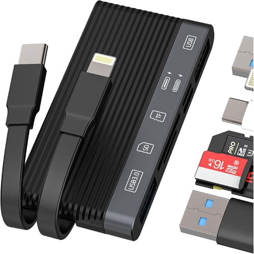 Lecteur de carte USB C Lightning vers SD (6 en2) USB OTG 3.0 Adaptateur Micro SD TF Card Reader pour iPhone16 15 14 pour iPad Type C Chargeur Cble pour Apple Appareil Photo Memory Android Compatible