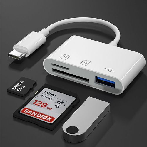Lecteur de carte USB-C vers SD, lecteur de carte Micro SD TF de type C, adaptateur de lecteur de carte mmoire 3 en 1 USB-C vers USB