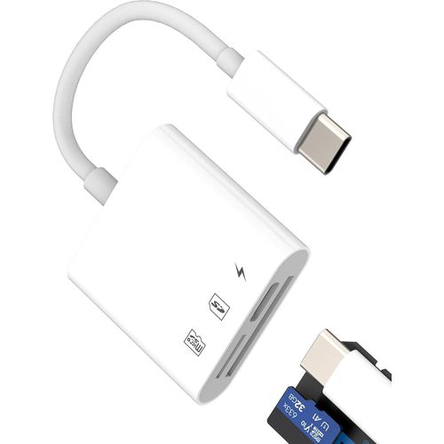 Lecteur de cartes USB C SD (3 en 1) Type C Charger Cble Adaptateur Micro SD Card Reader pour iPhone 16 15 Pro Max Appareil Photo TF Mmoire Photo Stick pour Apple MacBook iPad Compatible