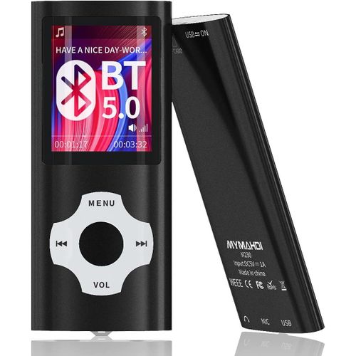 Lecteur MP3 noir Avec Bluetooth 5.0, cran LCD 1,8 pouces ultra fin - Lecteur Hi-Fi MP4 portable