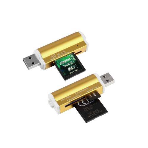 Lecteur usb 2.0 multi carte mmoire : Micro SD / TF M2 MMC SDHC MS Duo - Or