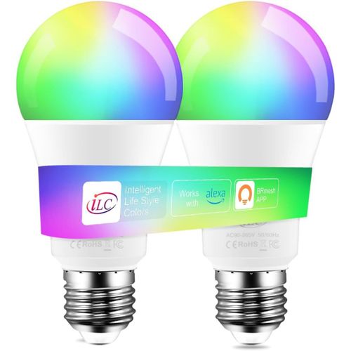 Led Ampoule Connecte Alexa (Appareils Echo Requis) 10w, Rgbw Changement De Couleur Synchro  La Musique E27 Edison Rgb Ampoule Multicolore Lampes (2 Paquets)[Amp746120]