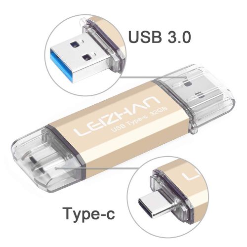 LEIZHAN Cl USB Type C 32 Go,Flash Drive USB 3.0 OTG pour Huawei Samsung Smartphone Android de Type C-Or
