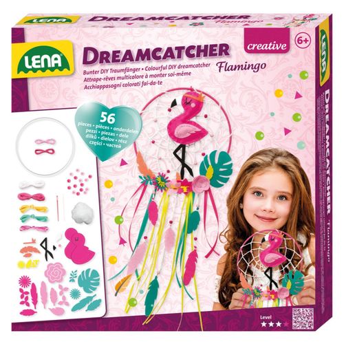 Lena Bricolage Dreamcatcher Flamingo 56 Pi Ces Pour Fabriquer Un Attrape-Rves Avec Anneau Rubans Et Ficelles Colors Perles Et Fleurs En Tissu Kit Pour Enfants Partir De 6 Ans 42700 Rose