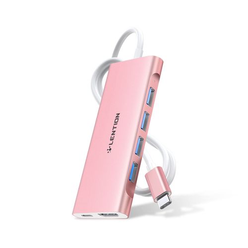 Lention-airies USB C avec cble de 1m,4K HDMI 2 USB 3.0,lecteur de carte,donnes de type C mx,charge,MacPlePro,adaptateur de pilote stable - Type C35 Pink 1M