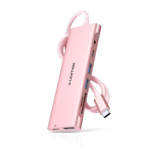Lention-airies USB C avec cble de 1m,4K HDMI 2 USB 3.0,lecteur de carte,donnes de type C mx,charge,MacPlePro,adaptateur de pilote stable - Type C37 Pink 1M