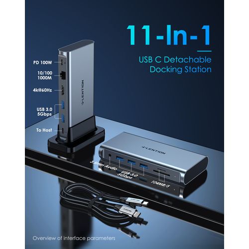 Lention-Station d'accueil USB C,Type C vers HDMI,4K 60Hz,104M,B,Lecteur SD et TF 3.0,Macbook Pro,Air,iPad Periphorganisateur,RJ45,1000M,S6 - Type D54 Gary