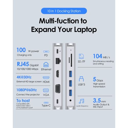 Lention-Station d'accueil USB C,Type C vers HDMI,4K 60Hz,104M,B,Lecteur SD et TF 3.0,Macbook Pro,Air,iPad Periphorganisateur,RJ45,1000M,S6 - Type D55 Sliver