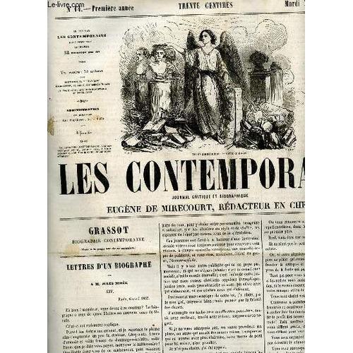 Les Contemporains Journal Critique Et Biographique N14 Premire Anne Mardi 7 Avril 1857 - Lettres D Un Biographe  M.Jules Mirs - Feuilleton Le Diable Au Moulin (Nouvelle) - Corbeille Aux Gazettes(...)   de De Mirecourt Eugne 