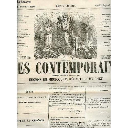 Les Contemporains Journal Critique Et Biographique N38 Premire Anne Mardi 22 Septembre 1857 - Notes Au Crayon - La Porte Des Coulisses - Corbeille Aux Gazettes - Rforme Du Journalisme -(...)   de De Mirecourt Eugne 