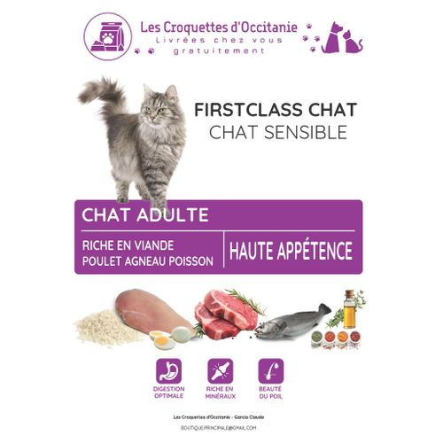 Les Croquettes D'Occitanie, Sac De 10kg Firstclass Chat Sensible, Slectionnes Parce Qu'Ils Conviennent  Tous Les Chats Jeunes Ou Seniors, Difficiles Ou Sensibles.