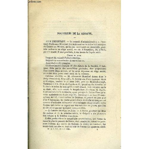 Les Mondes (Cosmos) N 3 - Curieuse Arolithe, La Lumire lectrique En Italie, Solution Du Problme Chinois Du Reste, La Neige, Les Instruments De L Observatoire Populaire Du Trocadro, Montage Des(...)   de COLLECTIF 