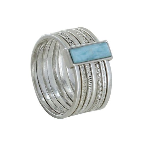 Les Poulettes Bijoux - Bague Argent Semainier Et Rectangle De Larimar