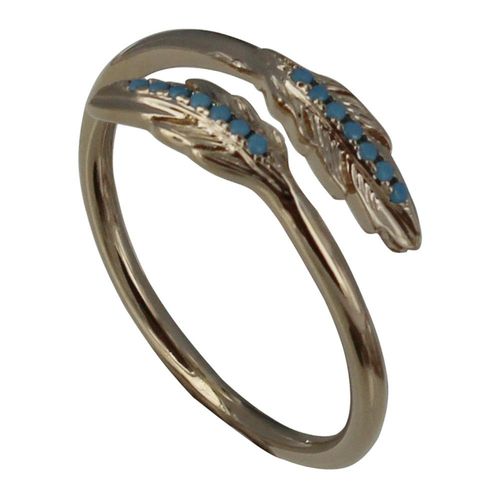 Les Poulettes Bijoux - Bague Plaqu Or Deux Feuilles Et Points Bleus