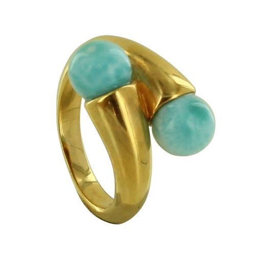 Les Poulettes Bijoux - Bague Plaqu Or Deux Perles De Larimar