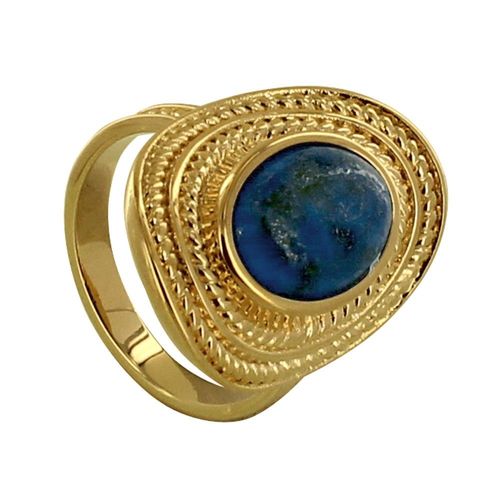 Les Poulettes Bijoux - Bague Plaqu Or Ovale Torsad Et Sa Pierre De Lapis Lazuli