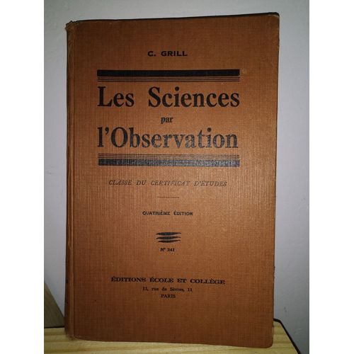 Les Sciences Par L'observation C Grill   de c.grill  Format Reli 