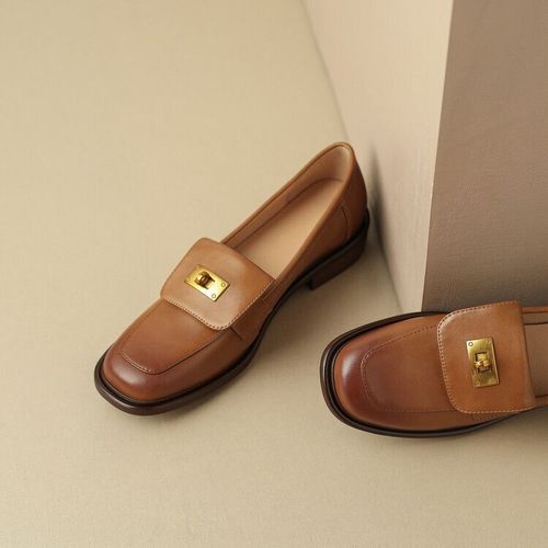 Leshion Of Chanmeb-Mocassins En Cuir De Vache Group Pour Femme,Chaussures Plates  Enfiler,Marque De Luxe,Fermeture Tournante En Mtal,Dcontractes,Printemps 2023 - 35