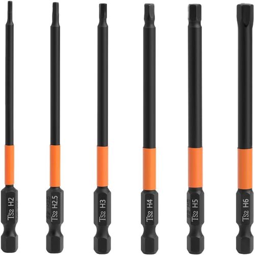 Letnerny-6pcs 100mm Embout Allen Visseuse Hex Tige Tournevis En Acier S2 Embouts De Tournevis Magntiques  Queue De 1/4 Pouce