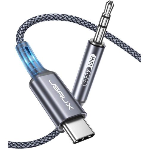LETNERNY-Cble Usb C Vers Jack Aux 2M, 3,5 Mm Adaptateur Pour Casque De Voiture Auxiliaire En Nylon Tress Pour Huawei P40/P30/P20/Mate 20/30, Samsung Galaxy S22/S21/S20+/Note20/10/A8, Oneplus 7-Gris
