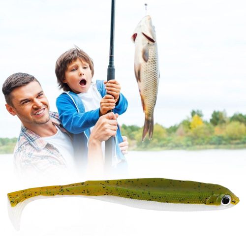 Leurre Souple Bicolore En Forme De T, Queue Profilee, Pour La Peche (Jaune)
