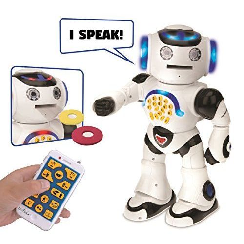 Lexibook Rob50en_09 Powerman Remote Control Walking Talking Toy Robot Educational Robot Dances Sings Reads Stories Math Quiz Shooting Discs & Voice Mimicking Black White