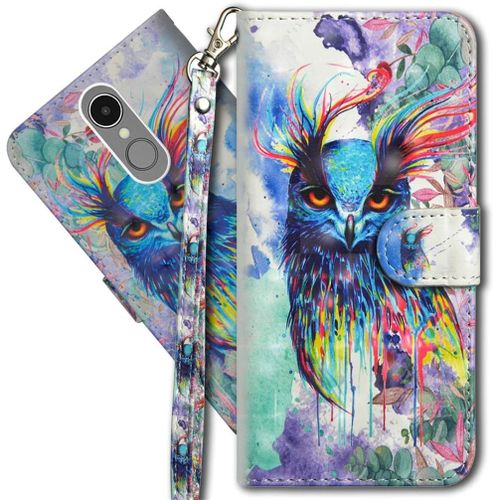Lg K10 2017 tui  Rabat 3d Dsign Portefeuille Housse Magntique Fonction Stand Porte Carte Pu Cuir Protection Coque Pour Lg K10 2017. Yx 3d - Colorful Owl
