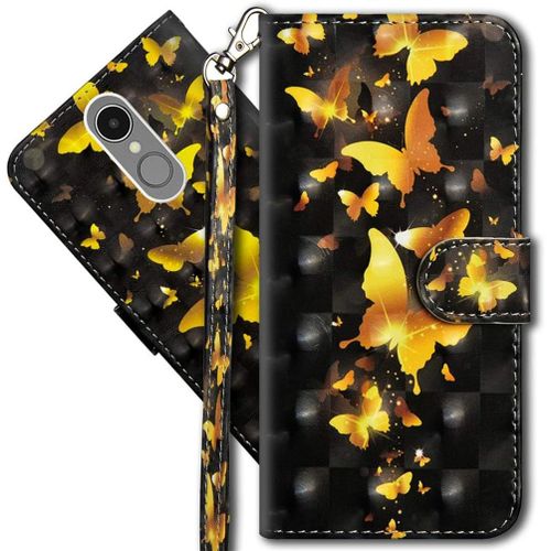 Lg K10 2017 tui  Rabat 3d Dsign Portefeuille Housse Magntique Fonction Stand Porte Carte Pu Cuir Protection Coque Pour Lg K10 2017. Yx 3d - Golden Butterfly