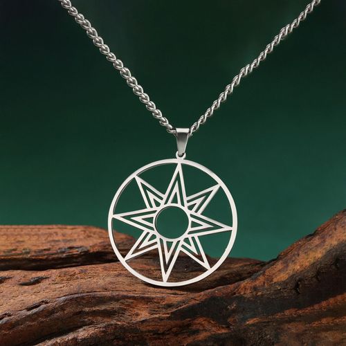 Likgreat Grand Collier Octagramme En Acier Inoxydable,8 Points,toile D'ishtar Innana,toile De Vnus,Pendentif  Breloque,Collier Hellnique
