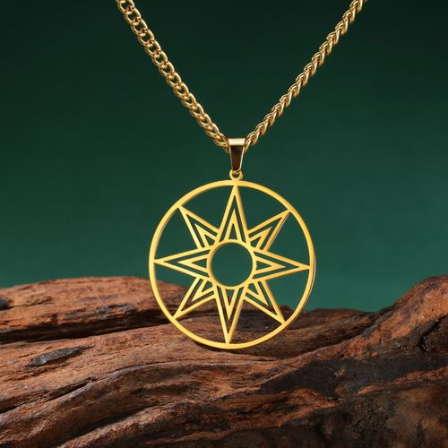 Likgreat Grand Collier Octagramme En Acier Inoxydable,8 Points,toile D'ishtar Innana,toile De Vnus,Pendentif  Breloque,Collier Hellnique