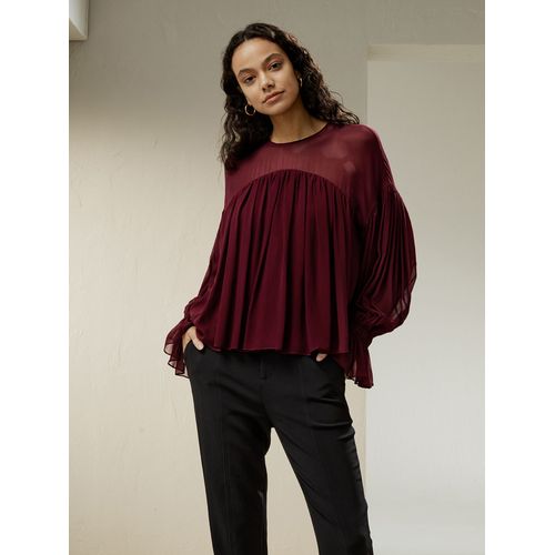 Lilysilk Chemise En Soie Femme Sang De Boeuf Top  Volants, Manches  Volants 100% Soie De Mrier Facilement Complter Diffrentes Formes De Corps L