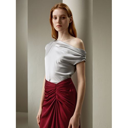 Lilysilk Haut En Soie Femme Gris Argent Top  Une paule, Forme Rgulire 100% Soie Pure Se Sentir lgante Et Sre D'elle En Toute Occasion 48