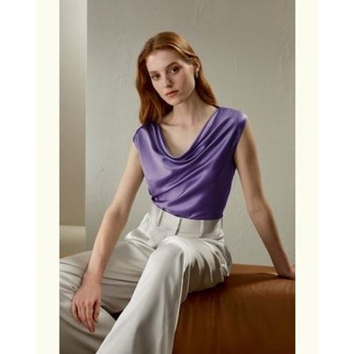 Lilysilk Top En Soie Femme Col Rond, Sans Manches 100% Soie De Mrier Offrant Chaleur Tout En Restant Dlicieusement Lger Violet Fonc 38